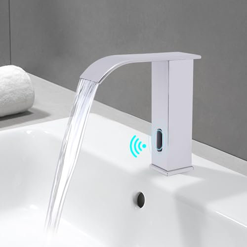 Wasserhahn Bad Infrarot Automatisch Sensor Wasserhahn Bad Berührungsloser Waschtischarmatur Edelstahl Wasserhahn Heiß und Kaltwasserhahn Batteriebetrieben Höhe 18cm Galvanik
