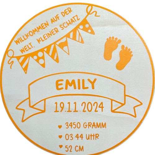 NordicDeern Holzschild Geschenk zur Geburt personalisiert mit Name und Datum Bild aus Holz Kinderzimmer Dekoration Wand Babyzimmer Junge oder Mädchen Meilenstein Geburtsdaten Babygeschenk