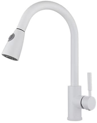 ANWEALTH Kitchen Sink Mixer Tap with Pull Out Spray Head, 360° Rotation, Dual Mode Water Outlet, White