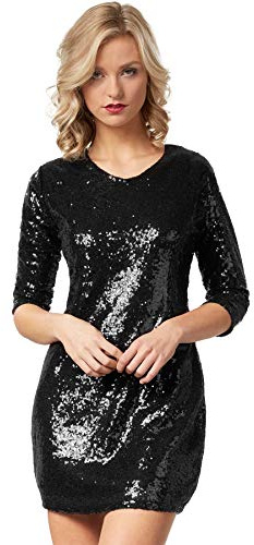 dressforfun Kostüm Damen, kurzes Paillettenkleid, Glitzer Kleid, Langarm Glitzer Oberteile Damen mit Glitzer Rock, Faschingskostüm, Karneval, sexy Disco Kostüm Damen, Rave Outfit Damen