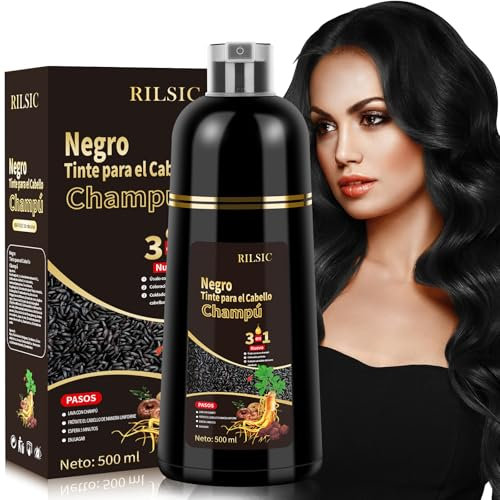 Champú Tinte Negro Cubre Canas, 500ML Black Hair Dye Shampoo 3 en 1, Champu Tinte Canas Mujer Hombre, Champú de Color Tinte Pelo, Tinte Pelo instantáneo, Cubre Canas En Minutos para Mujer Hombre