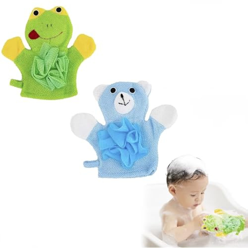 Gant de toilette Avec motif animal pour un plaisir de bain joyeux, Lot de 2 Gant de Toilette de Jeu Ours, serviette éponge douce pour bébés et enfants à partir de 0+ mois, marron, beige