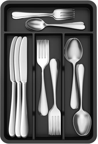 Lifewit kleiner Besteckkasten für Schubladen, 4 Fächern Besteck Organizer, 19,8 x 31,5 cm Schublade Organizer Küche, Besteckeinsatz Utensilienhalter aus Kunststoff für Löffe/Gabeln/Messer, Schwarz