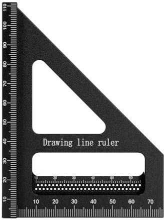 Woodworking Drawing Tool, Thicken Ruler Design, Aluminum Alloy 3D Multi Angle Measuring Ruler 45 90 Degree Square Protractor Miter, Suitable for Circular Materials, Three (Black)