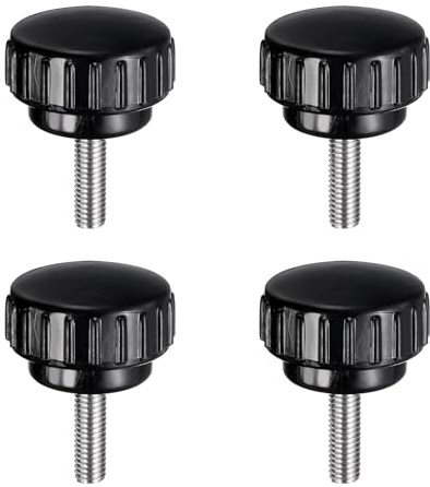 sourcing map 4 Stück gerändelte Klemmknöpfe, M5 x 16 mm, metrisch, 304 Edelstahl, Außengewinde, Rändelschraube, Typ 25 mm, Kunststoff, Rundkopfgewinde, Handschraubenknöpfe, Schwarz