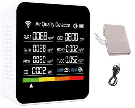 Rilevatore di qualità 'aria Intelligente, 14 su 1 Messa di qualità 'aria Interna Sensore Accurato PM2.5, Tester di umidità della Temperatura Portatile WiFi per Uso di App