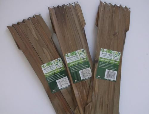 3 graticci espandibili da giardino in legno color marrone scuro, ogni pezzo si espande fino a 150 x 30 cm