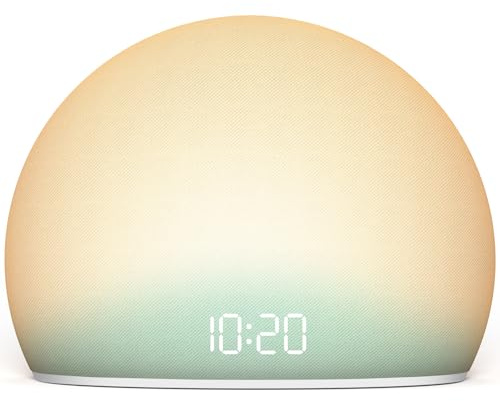 HOUSBAY Sonnenaufgangswecker mit weißem Rauschen Soundmaschine für Schlafzimmer | Aufwachlicht, 5 sanfte Alarmtöne, 20 beruhigende Schlafgeräusche, dimmbares Display, telefonfreie Nachttischuhr, Blaugrün