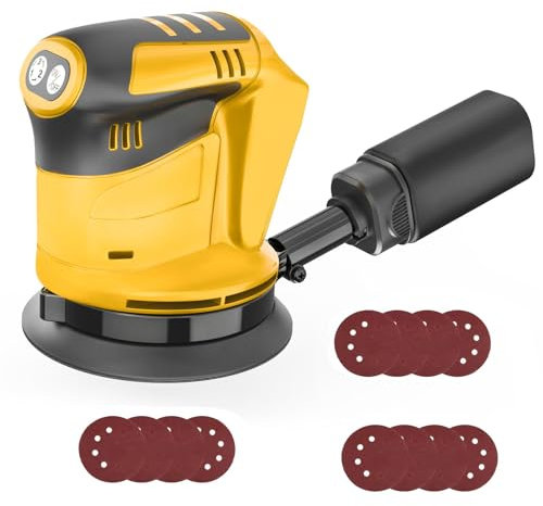 Cordless Random Orbital Sander,Compatible with Dewalt 20V Battery,Electric Orbital Sander with 12PCs Sanding Sheets,3 Variable Speeds,Ideal for DIY, Sanding Down & Finishing Wood (No Battery)