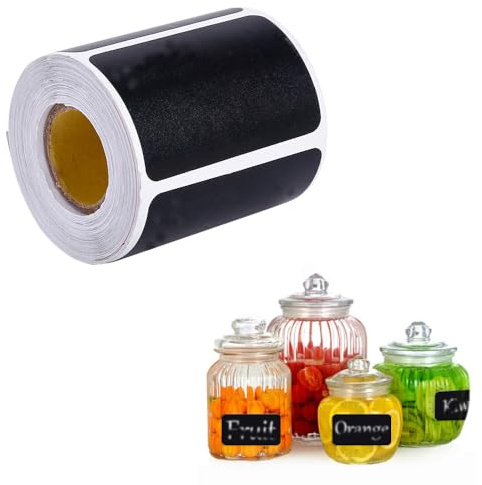 Zasvec Klebeetiketten zum Beschriften Schwarz 300 Stücke Wasserfeste Etiketten Selbstklebende Schwarz Rechteckige Etiketten Ablösbar Aufkleber Zum Beschriften für Küchen Büro DIY, 55 * 58mm