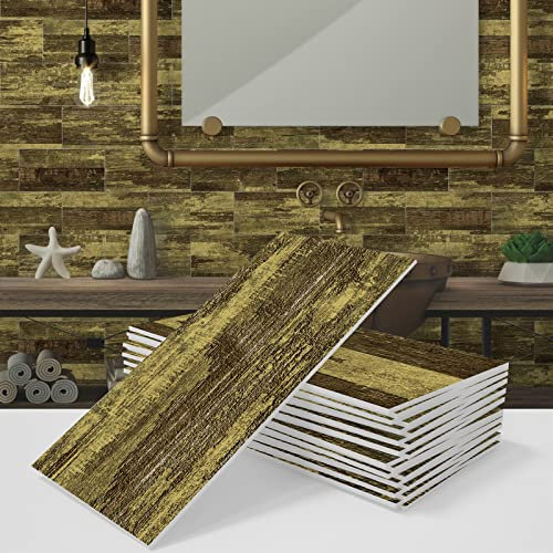 Piastrelle adesive in legno, impermeabili, autoadesive, per bagno, cucina, effetto 3D, decorazione in PVC, decorazione per scale in finto legno, 10,16 x 20,32 cm