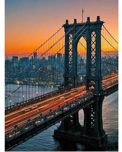 SHEGZHUC Peinture diamant 40 x 50 cm pour adulte pont de Manhattan - Peinture diamant - Pont de New York - Mosaïque - Broderie au point de croix - Art cadeau - Décoration murale pour chambre à coucher