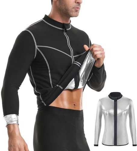 Weyot Traje Sauna Hombre Adelgazante, Camiseta Sauna Hombres, Trajes De Sudoración Hombre con Cremallera, Chaqueta Deportiva Adelgazante para Fitness Fitness Boxeo Running Black,3XL
