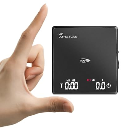 IKAPE Mini balance à café numérique avec minuterie, 2 kg/0,1 g, haute précision, rechargeable, avec fonction tare, affichage LED