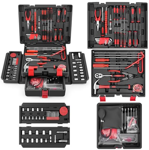 Sundpey Cassetta Attrezzi Completa 132 Pezzi - Set di Attrezzi Professionali per Auto - Kit Smontaggio Pannelli Auto - Set Attrezzi da Lavoro con Cassetto per la Casa e la Riparazione Fai Da Te