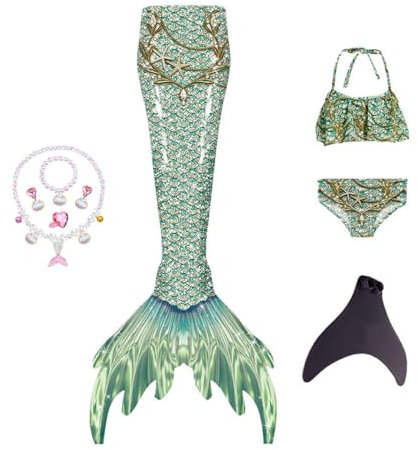 Generisch 5er-Packung Mädchen Monoflossen Mit Ozean-Glitzer-Dekoration Cosplay, Perfekt für Pool und Meer,F-130