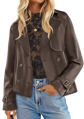 ZESICA Women's Faux Leather Jackets Oversized Fall Fashion Button Motorcycle Coats Outwear 2026 Winter Outfits Clothes,Brown,Medium