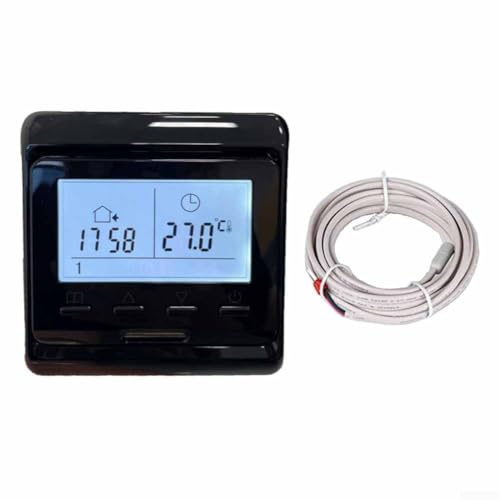 HEBEOT Termostato de gestión de temperatura, termostatos manuales de calefacción, sensor de suelo para calefacción eléctrica de suelo en el hogar, escuela, oficina (negro 16 A)
