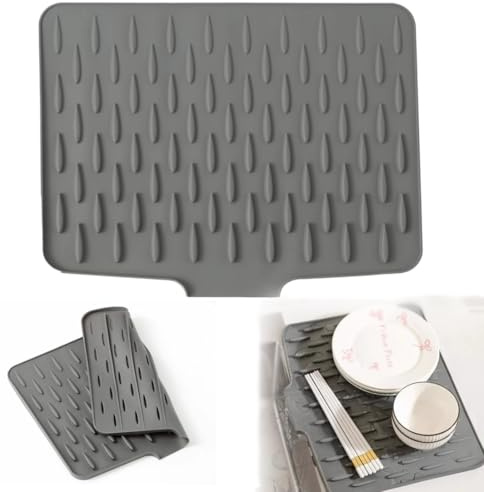 GHYXFDAI Silicone Dish Drying Mat, Sink Drainer Mat, Silicone Heat Resistant Anti-Slip, Folding No-Spill Draining Mat, for Kitchen Counter, Sink, Table, Multi Purpose Protector Mat (Grey)