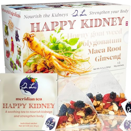 Dr. Lu’s Happy Kidney Tea | 100% Natural Kidney Cleanse Detox & Repair Tea Made in USA | 8-Treasure Kidney Support with Ginseng, Maca Root, Mulberry & Polygonatum for Strength & Vital Energy