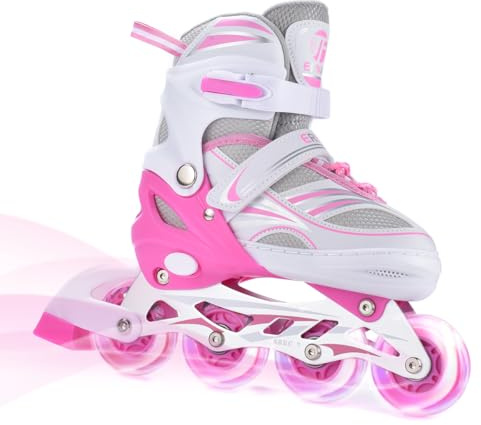 ERNAN Inline Skates,Adjustable Light up Kids Inline Skates, for Boys and Girls,Roller Skates for Kids Youth, Beginner (Pink, L)
