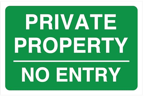 Private Property No Entry Safety sign - 1.2mm Rigid plastic for indoor/outdoor usage (300mm x 200mm) Viewing Distance within 7m.