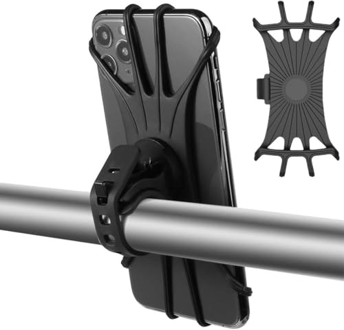 KIRZAX Soporte Movil Bicicleta,360° Rotación Soporte Movil Moto Bici, Anti Vibración Porta Telefono Motocicleta,Soporte Desmontable,Ajustable Silicona 4.5-7.0, Negro