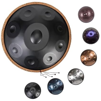 22 Zoll Handpan Drum 9/10/12 Töne Handpan Trommel Stahltrommel 440 Hz Percussion Musikinstrumente Für Anfänger Profis Musiktherapie Mit Tasche Schlägel Ständer(Schwarz,10 Notes)