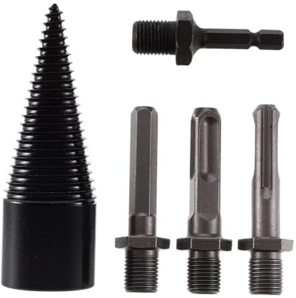 SHINEOFI 5 Pcs Wood Splitter Drill Bit with Hex Shank Firewood Splitting Drill Bits for Oak Walnut Logs High Efficiency Deep Thread Design for Farm Workshop and Home Use