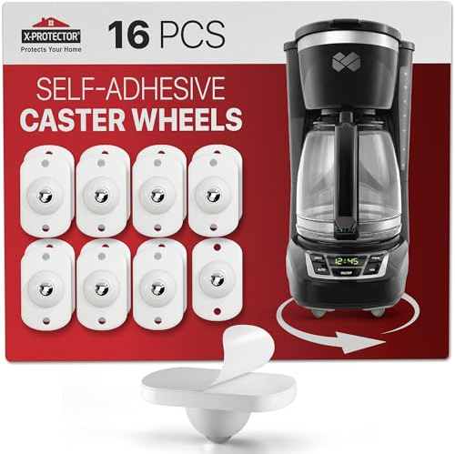 X-Protector Appliance Slider - 16 PCS Small Appliance Rollers Countertop - Premium Mini Caster Wheels - White Stick On Wheels - Ideal Slider for Coffee Maker, Mixer & Other Kitchen Gadgets!