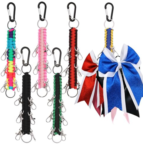 Deuson 6 Stück Cheer Bow Holder,Bogenhalter für Rucksack,Cheer Bow Keychain,Paracord Handmade,Mehrere Haken,für Teenager,High School,College,Sport(bunt)
