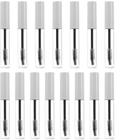 Tubo de Rímel Recargable Redondo de 10ml, Plástico, 15 Piezas | Blanco, Rosa y Transparente, Formato Mini para Viaje y Bricolaje, Diseño Moderno