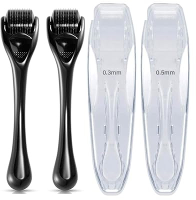 SCJJZ 2Pcs Derma Roller Cabello 0.3/0.5mm, Dermaroller,Derma Roller para el Crecimiento Antiedad de la Barba y el Cabello, Microneedling para el cuero cabelludo facial