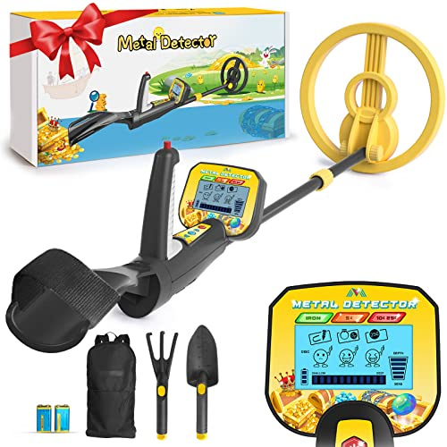 Aidisy Detector de Metales para Niños con Pantalla LCD, Bobina Impermeable de 7.5 Pulgadas, Kit de Búsqueda de Tesoros con Mochila, Pala y Rastrillo para Playa, Parque y Bosque