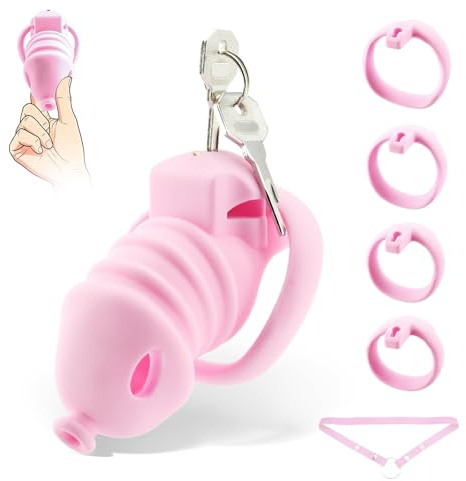 Male Chastity Cage, Silicone Cock Cage with 4 Adjustable Rings & Chastity Belt, Lightweight Chastity Device with Invisible Lock & 2 Keys, Bondage Gear & Accessories, Adult Sex Toys for Long Term Wear