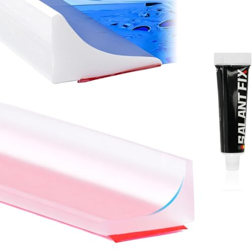 2.1M Transparent Silicone Wet Room Floor Barrier, Shower Tray Sealing Strip, Self-Adhesive Bendable Waterproof Shower Water Barrier with 40g Glue for Kitchen, Bathroom, Wet and Dry Separation