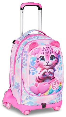 SJ GANG STYLE JAM GANG Trolley Scuola Jack 8 ruote HEART BUDDY GIRL, Rosa, 34L, Scomponibile, Uso Zaino, Cross-over System, Spallacci a scomparsa, Tasca portaborraccia, Elementari e medie, Bambina