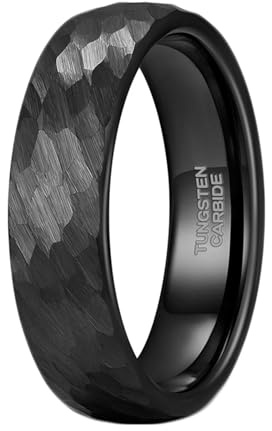 Ayoiow Ring Herren Wolfram, Wolfram Ringe für Ihn Vintage-Textur Wolframstahl Kein Edelstein Schwarz-6 mm Größe 65 (20.7)
