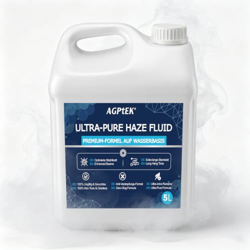 AGPTEK 5L Fumée Liquide, brouillard délicat et durable, Liquide Machine a Fumee. Idéal pour des effets de lumière professionnels longue durée
