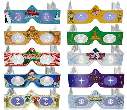 3D Christmas Glasses - 10 Pack Holiday Specs - Hologram Holiday Images