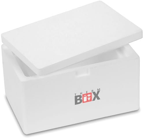 THERM-BOX scatola in polistirolo 1W, Interno: 19x10x8cm, Spessore parete: 3cm, Volume: 1,6L Contenitore termico, Scatola frigo – Riutilizzabile