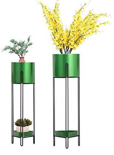 Metallständer für den Außenbereich mit Pflanzgefäß im Innenbereich Balkon-Dekor-Präsentationsregal Eisenkunst-Kräuter-Bonsai-Gestell für Wohnzimmer Gartenbüro Bodenständer - Set mit 2
