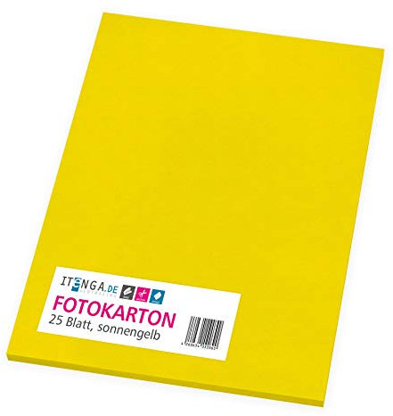 itenga Fotokarton 25 Blatt A4 300 g/qm - Tonpapier Tonkarton Druckerpapier Bastelpapier Bogen durchgefärbt zum kreativen Gestalten und Basteln (Sonnengelb)