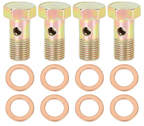 X AUTOHAUX Hohlschrauben 4 Sätze Für Bremsanpassung Metall Bronze | Größe 25x15mm, Gewinde M10x1.0, Scheibe M10, Für Auto/Motorrad/Sportfahrrad/Roller