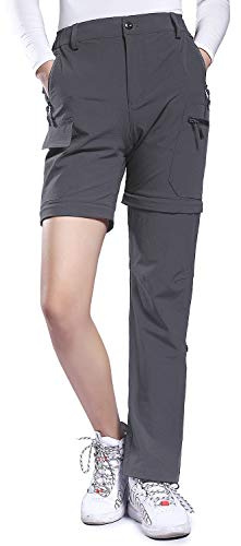 Hiauspor Pantaloni Trekking Donna Estivi Convertibili Montagna Escursionismo Leggeri con Zip off Pantaloni ad Asciugatura Rapida Elasticizzati UPF 50+ (Grigio, L)