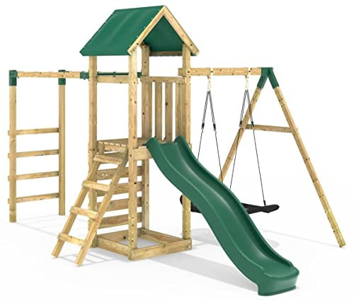 Rebo® Children's Adventure Playset Wooden Climbing Frame with Monkey Bar, Swings and Slide - Cook | OutdoorToys | Sturdy Wooden Construction, Pressure Treated Timber