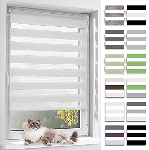 BelleMax Doppelrollo Klemmfix ohne Bohren & mit Bohren, Weiß B60 x H200 cm (Stoffbreite 60cm), Duo Rollo, Fensterrollo lichtdurchlässig & Blickdicht, Klemmrollo Sichtschutz & Sonnenschutz