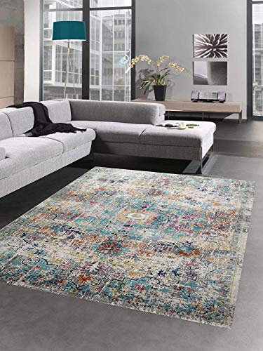 CARPETIA Alfombra de Exterior Oriental con Adornos, Alfombra de salón, Estilo Vintage, Color Gris y Azul, tamaño 160 x 230 cm