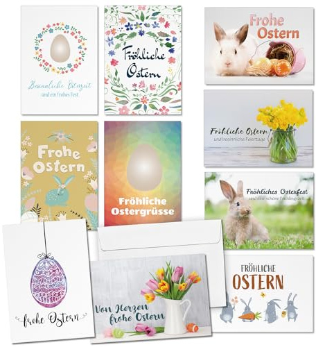 Einladungskarten Manufaktur Hamburg 10 Osterpostkarten Mix im Set Osterkarten mit Umschlag Postkarten Frohe Ostern Vintage Osterbild Fotomotive Osterhase