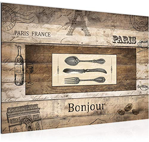 Runa Art Cuadro Moderno Madera de cocina - 100% Made In Germany - Cubiertos vintage marrón Sala 038015a